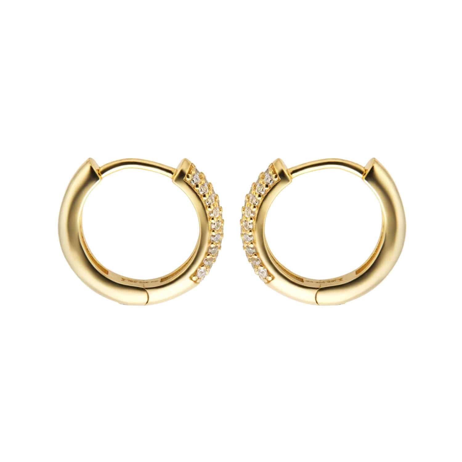 Yellow Gold Plated Silver Pave Cubic Zirconia Huggie Earrings - Image 3