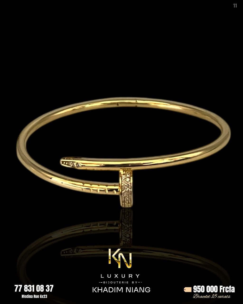 Bracelet Or 18 carats Motif clou serti