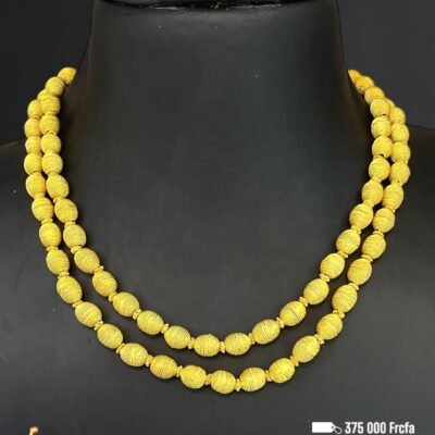 Collier double rang Or jaune 18 carats Perles ciselées