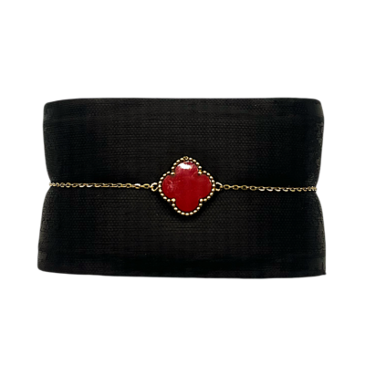 Fétiche Or Jaune 18k Cornaline Trèfle