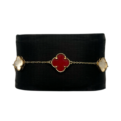 Fétiche Or Jaune 18k Cornaline Nacre Trèfles