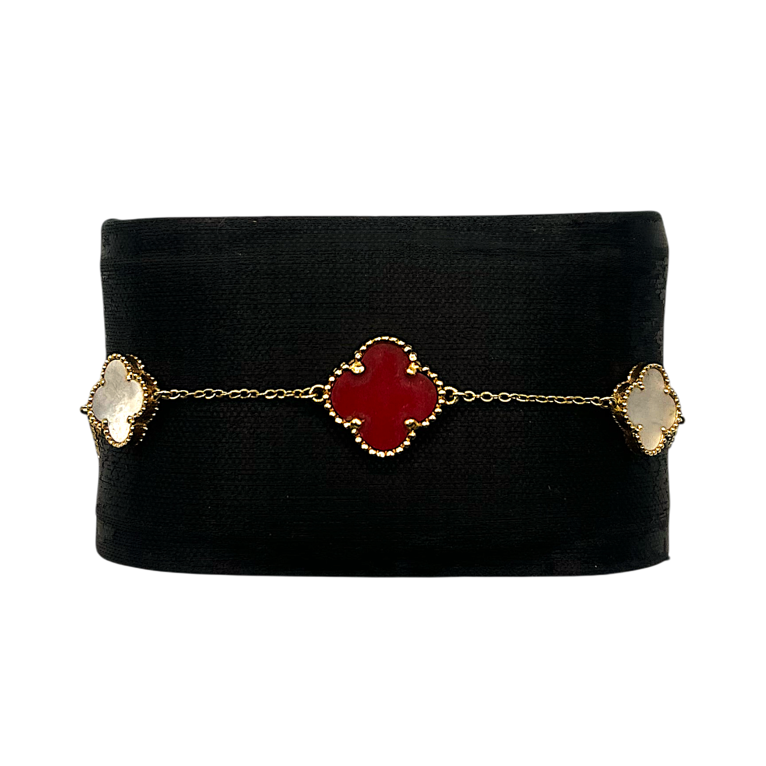 Fétiche Or Jaune 18k Cornaline Nacre Trèfles