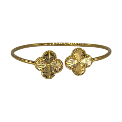 Bracelet Jonc Or Jaune 18K Trèfles Guillochés