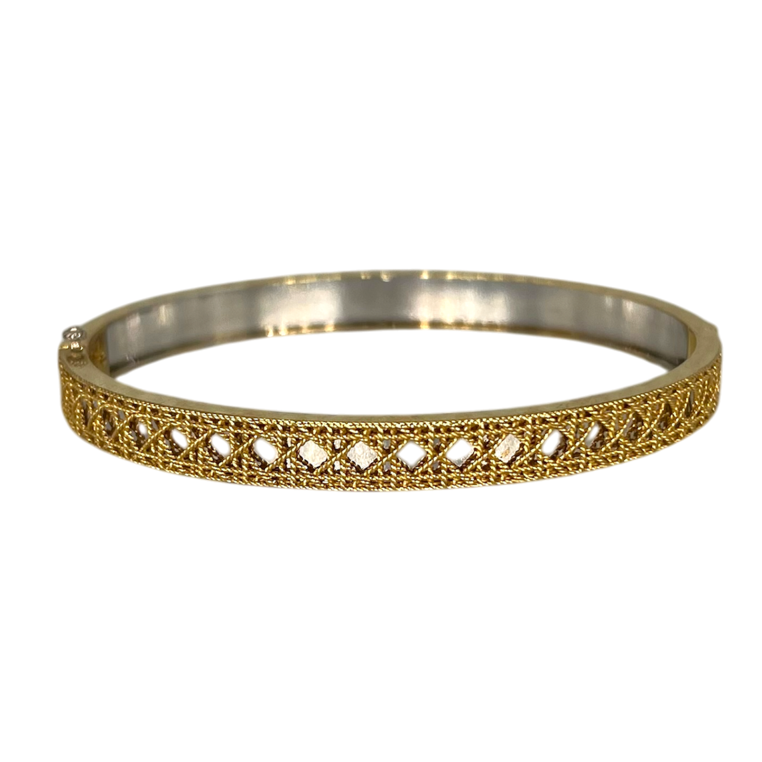 Bracelet Jonc Or Jaune et Blanc 18K Cannage Ajouré