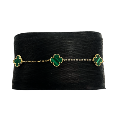 Fétiche Or Jaune 18k Malachite Trèfles
