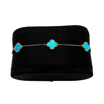 Fétiche Or Jaune 18k Turquoise Trèfles