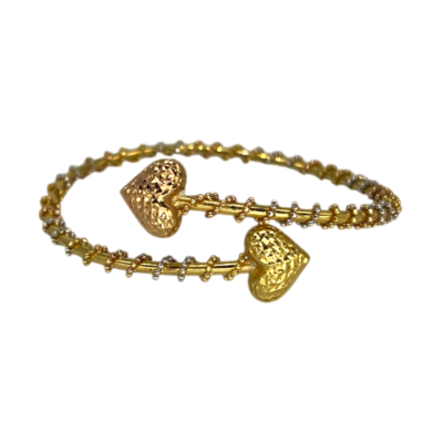 Bracelet Jonc Or Tricolore 18K Cœurs Ciselés