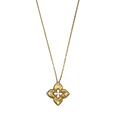 Collier Or Jaune 18k Fleur Quadrilobe Diamants