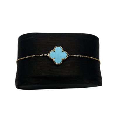 Bracelet Or Jaune 18k Turquoise Motif Trèfle
