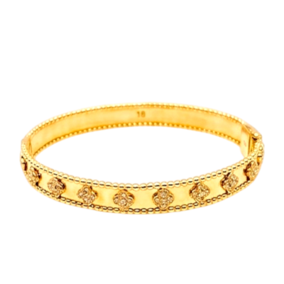 Bracelet Or Jaune 18 Carats Motifs Trèfles Pavés