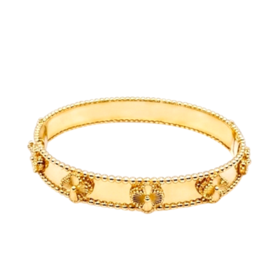 Bracelet Or Jaune 18 Carats Motifs Trèfles Guillochés