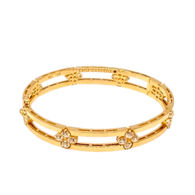 Bracelet Or Jaune 18 Carats Trèfles Zircons Ajouré