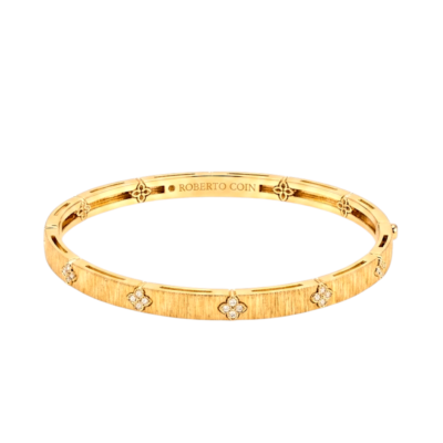 Bracelet Or Jaune 18 Carats Trèfles Zircons Satiné
