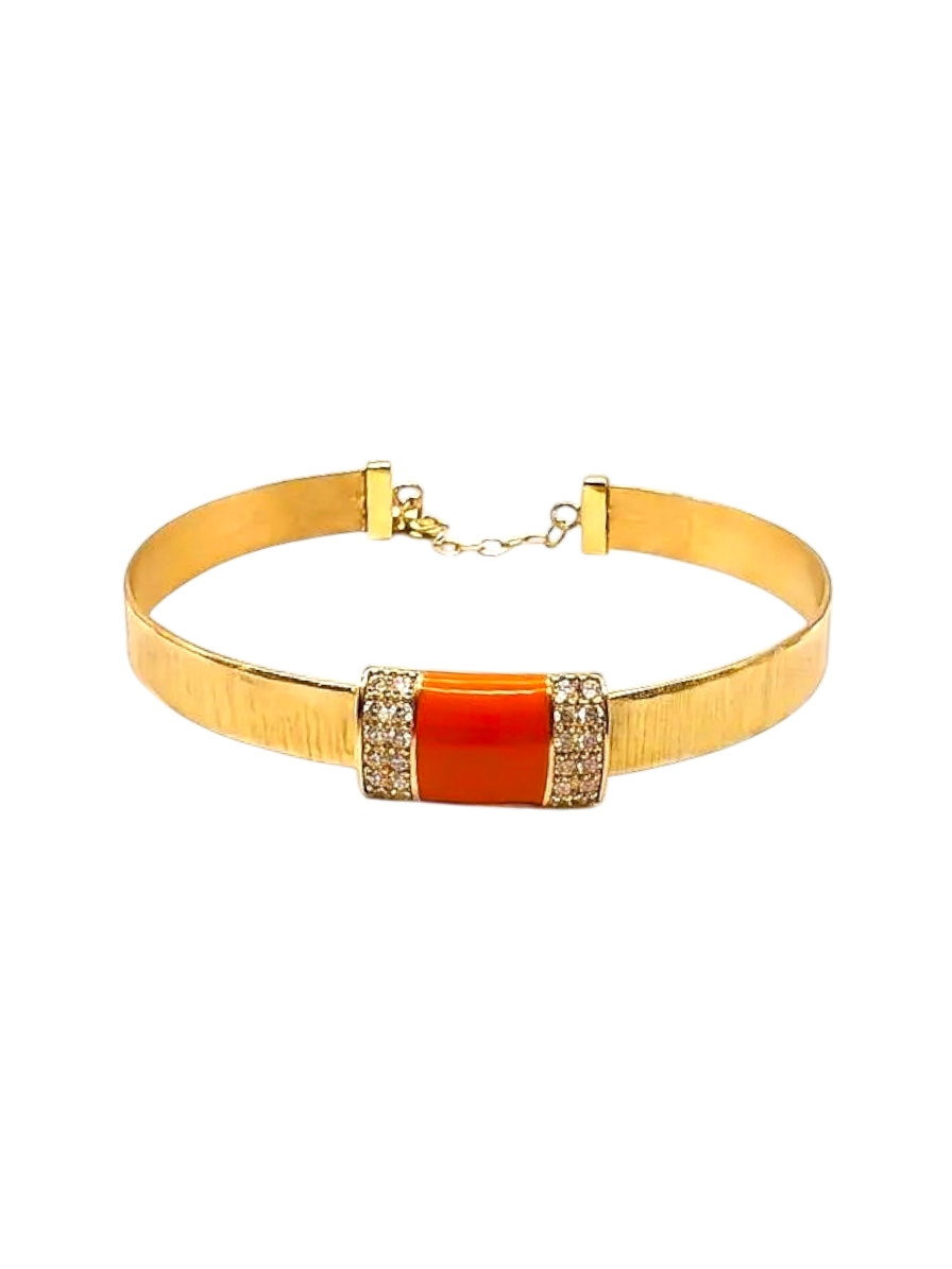 Bracelet Or Jaune Émail Orange Diamants